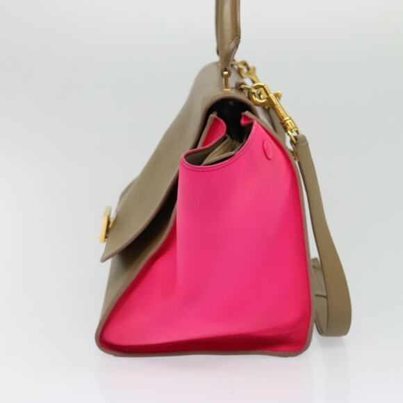 CELINE Trapeze Hand Bag Leather Beige Gold - Picture 5 of 13